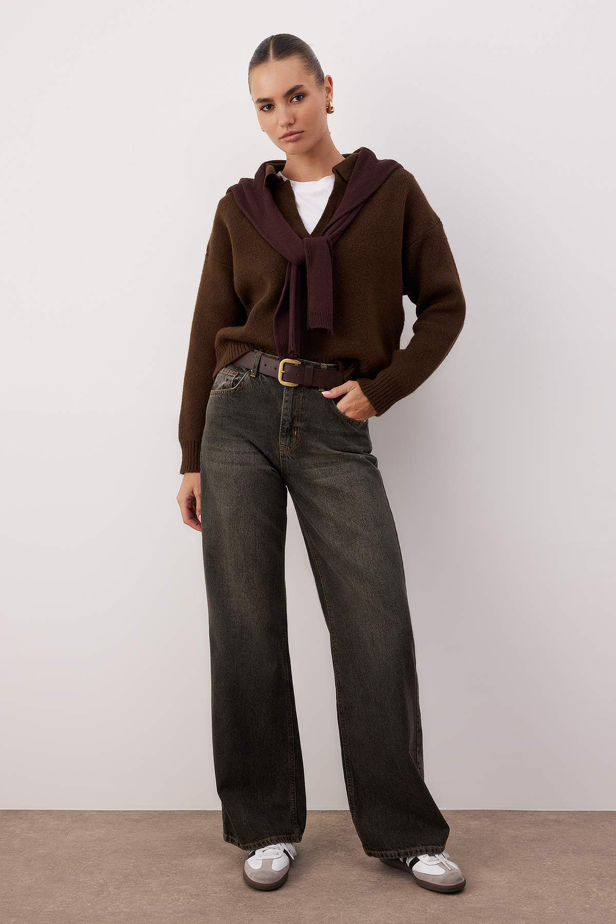 Trendyolmilla Antrasit Yüksek Bel Vintage Yıkama Geniş Paça Wide Leg Jeans TWOAW26JE00124 Secondary image