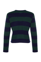 Trendyolmilla Indigo Çizgili Basic Ceket Görünümlü Triko Hırka TWOAW24HI00091
