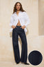 Koyu Mavi %100 Pamuk Taşlı Uzun Boy Yüksek Bel Raw Wide Leg Jeans TWOSS26JE00072