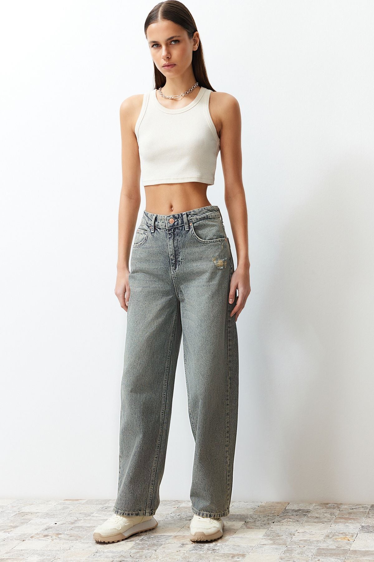 Mavi Soluk Efekt Vintage Düşük Bel Wide Leg TWOSS24JE00147 Main image