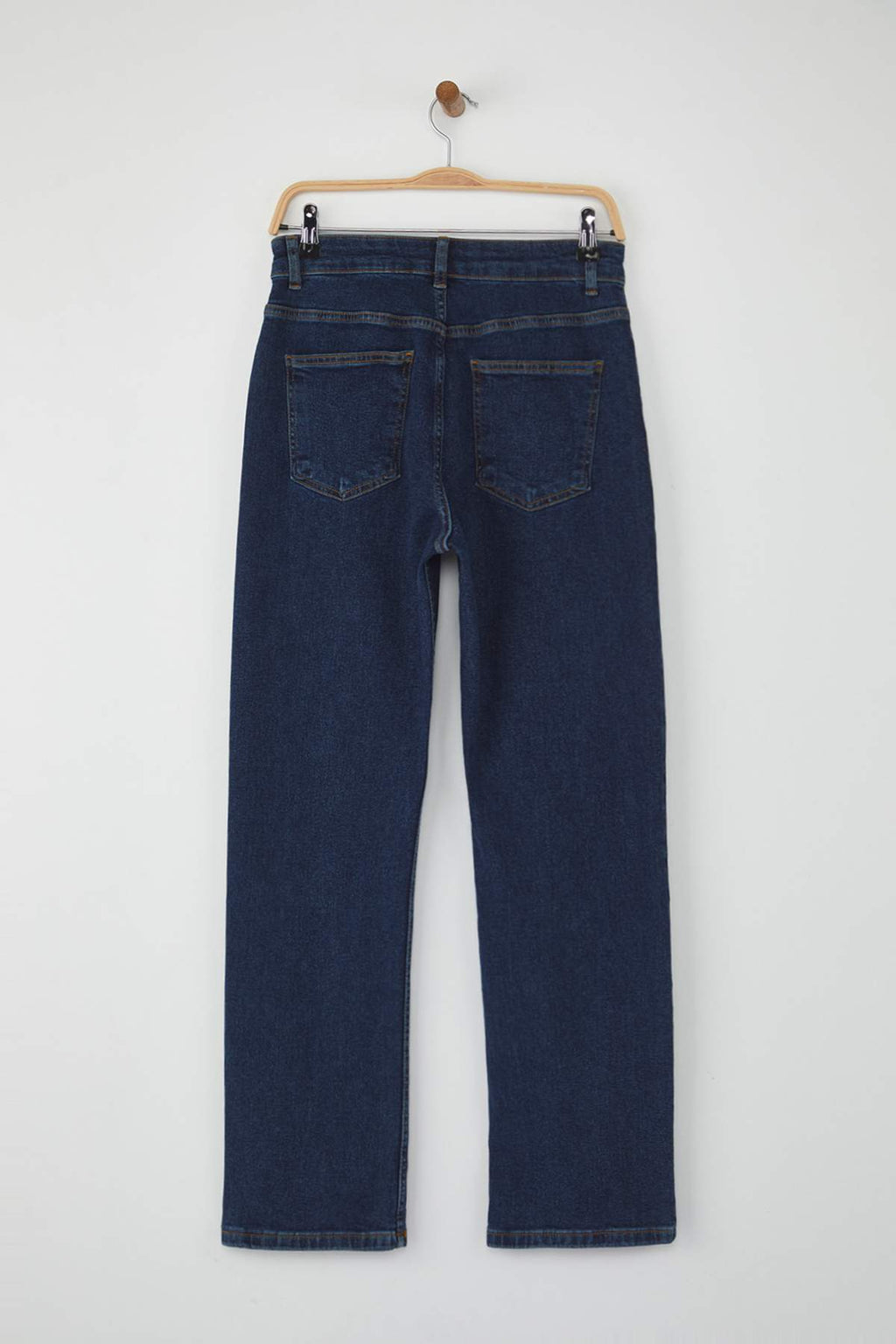 Koyu Mavi Yüksek Bel Comfort/Esnek/Rahat Straight Düz Kesim Boru Paça Jeans TWOAW26JE00062