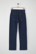 Koyu Mavi Yüksek Bel Comfort/Esnek/Rahat Straight Düz Kesim Boru Paça Jeans TWOAW26JE00062