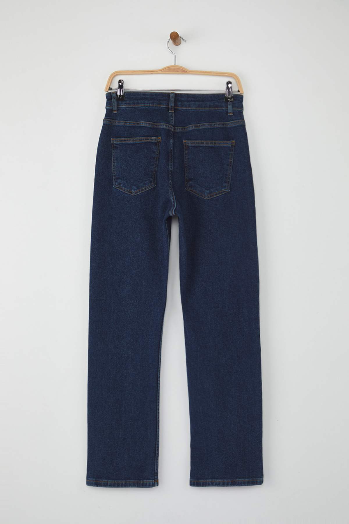 Koyu Mavi Yüksek Bel Comfort/Esnek/Rahat Straight Düz Kesim Boru Paça Jeans TWOAW26JE00062