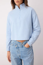 Trendyolmilla Mavi Selanik/Triko Görünümlü Fermuarlı Yaka Regular/Normal Kalıp Örme Sweatshirt TWOAW22SW0732