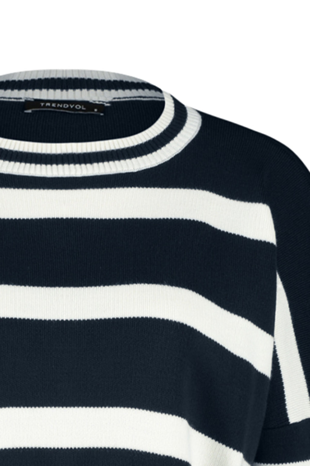 Trendyolmilla Lacivert Crop Çizgili Triko Kazak TWOAW23KZ00205