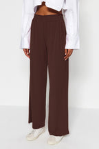 Trendyolmilla Antrasit Wide Leg/Rahat Kesim Yüksek Bel Esnek Pantolon TWOSS23PL00129