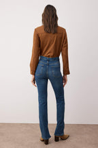 Koyu Mavi Yırtmaçlı Yüksek Bel Bootcut Comfort/Esnek Jeans TWOSS22JE0643