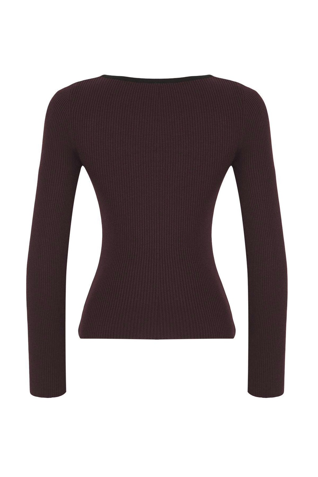 Trendyolmilla Bordo Merserize Görünümlü Premium İplik/Özel İplik Kurdele/Fiyonk Detaylı Triko Kazak TWOAW25KZ00207