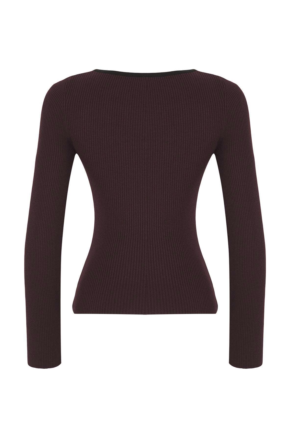 Trendyolmilla Bordo Merserize Görünümlü Premium İplik/Özel İplik Kurdele/Fiyonk Detaylı Triko Kazak TWOAW25KZ00207
