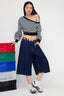 Trendyolmilla Teen Lacivert Çizgili Regular Kalıp İçi Polarlı Crop Asimetrik Yaka Örme Sweatshirt TWOAW25SW00143