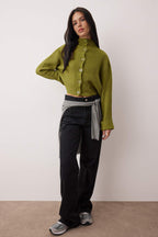 Trendyolmilla Mavi Crop Yumuşak Dokulu Dik Yaka Triko Hırka TWOAW22HI0174