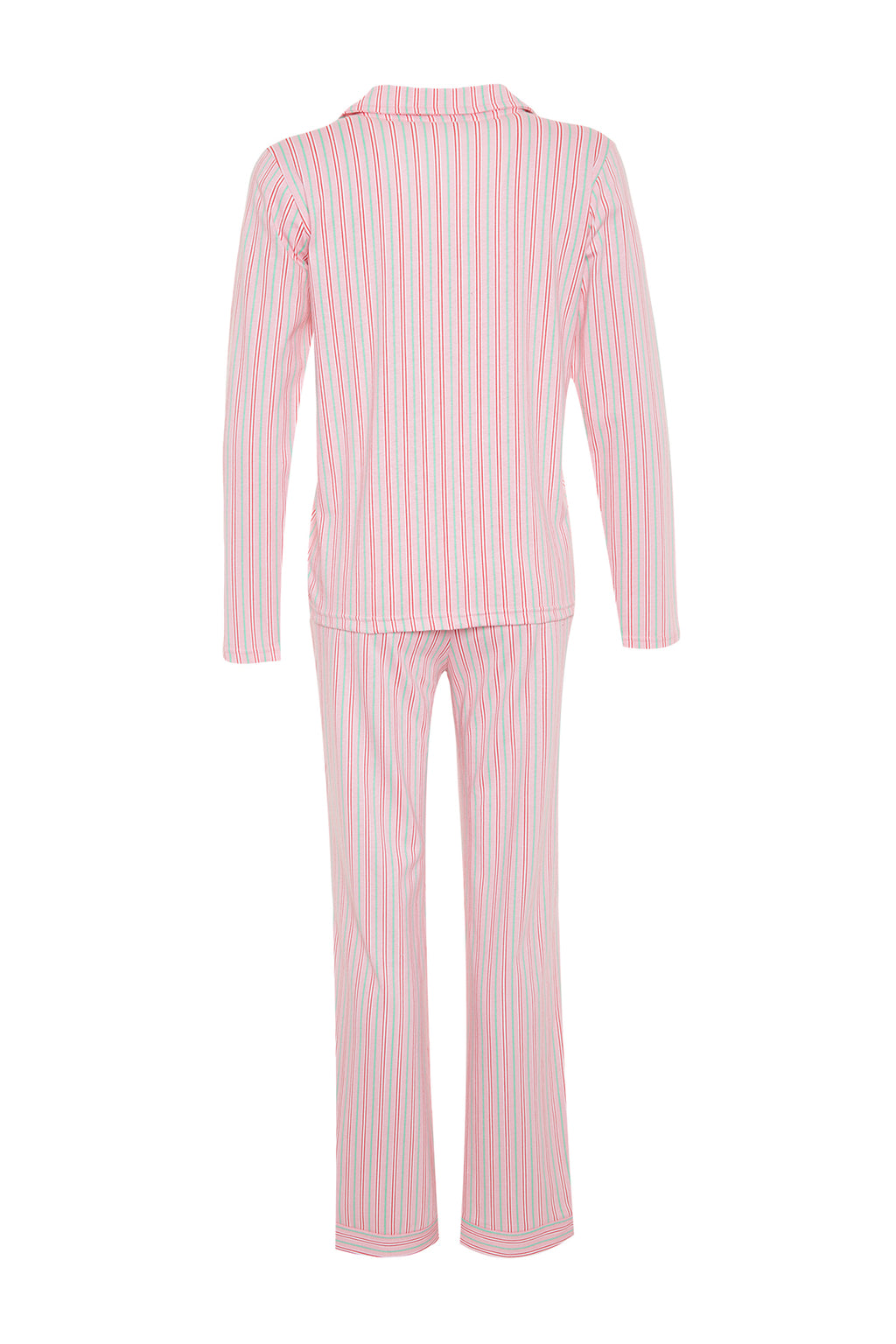 Trendyolmilla Mavi %100 Pamuklu Çizgili Gömlek-Pantolon Örme Pijama Takımı THMAW24PT00144