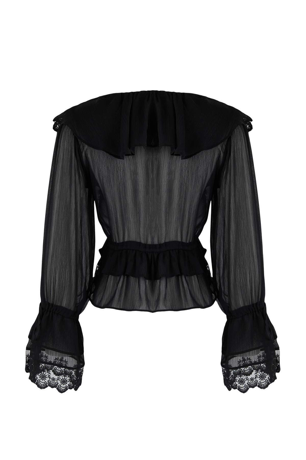 Trendyolmilla Siyah Dantel Detaylı Fırfırlı Dokuma Party Bluz TPRAW26BZ00015