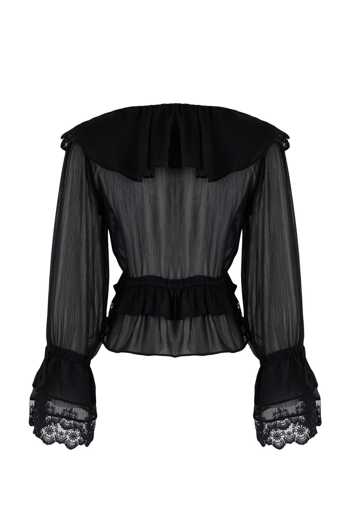 Trendyolmilla Siyah Dantel Detaylı Fırfırlı Dokuma Party Bluz TPRAW26BZ00015