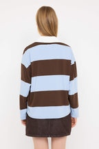 Trendyolmilla Bordo Çizgili Polo Yaka Oversize/Geniş Kalıp Örme Sweatshirt TWOAW26SW00051