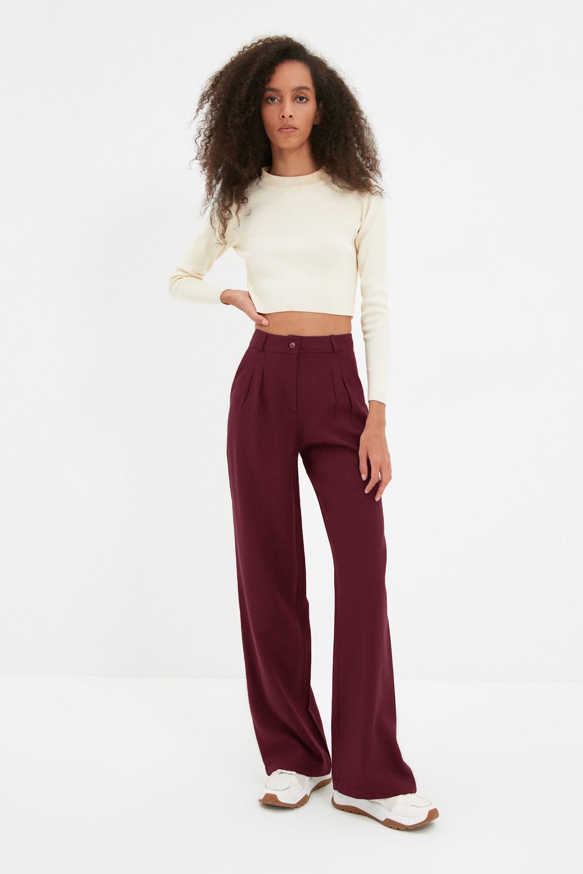 Trendyolmilla Vizon Wide Leg/Geniş Paça Pilili Dokuma Pantolon TWOAW22PL0475