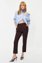 Trendyolmilla Lacivert Basic Cigarette Dar Paça Dokuma Kumaş Pantolon TWOSS19ST0038