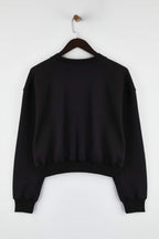 Siyah Soft Touch Şerit Taş Akseusar Detaylı Bisiklet Yaka Örme Sweatshirt TWOAW26SW00224