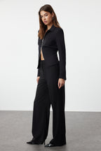Trendyolmilla Siyah Wide Leg/Geniş Paça Yüksek Bel Dokuma Kumaş Pantolon TWOSS23PL00314
