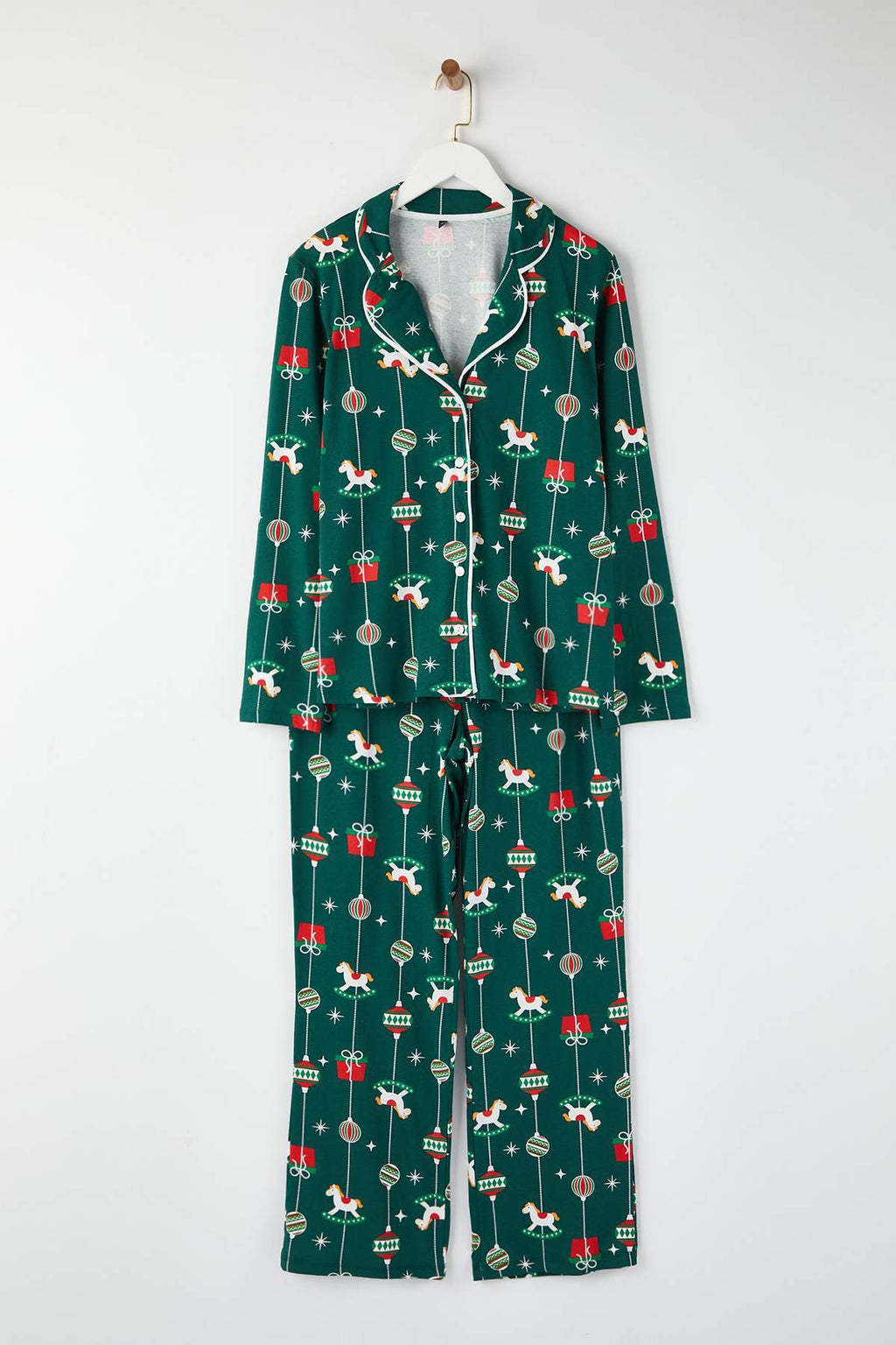 Yeşil %100 Pamuklu Yılbaşı Temalı Örme Pijama Takımı THMAW25PT00172