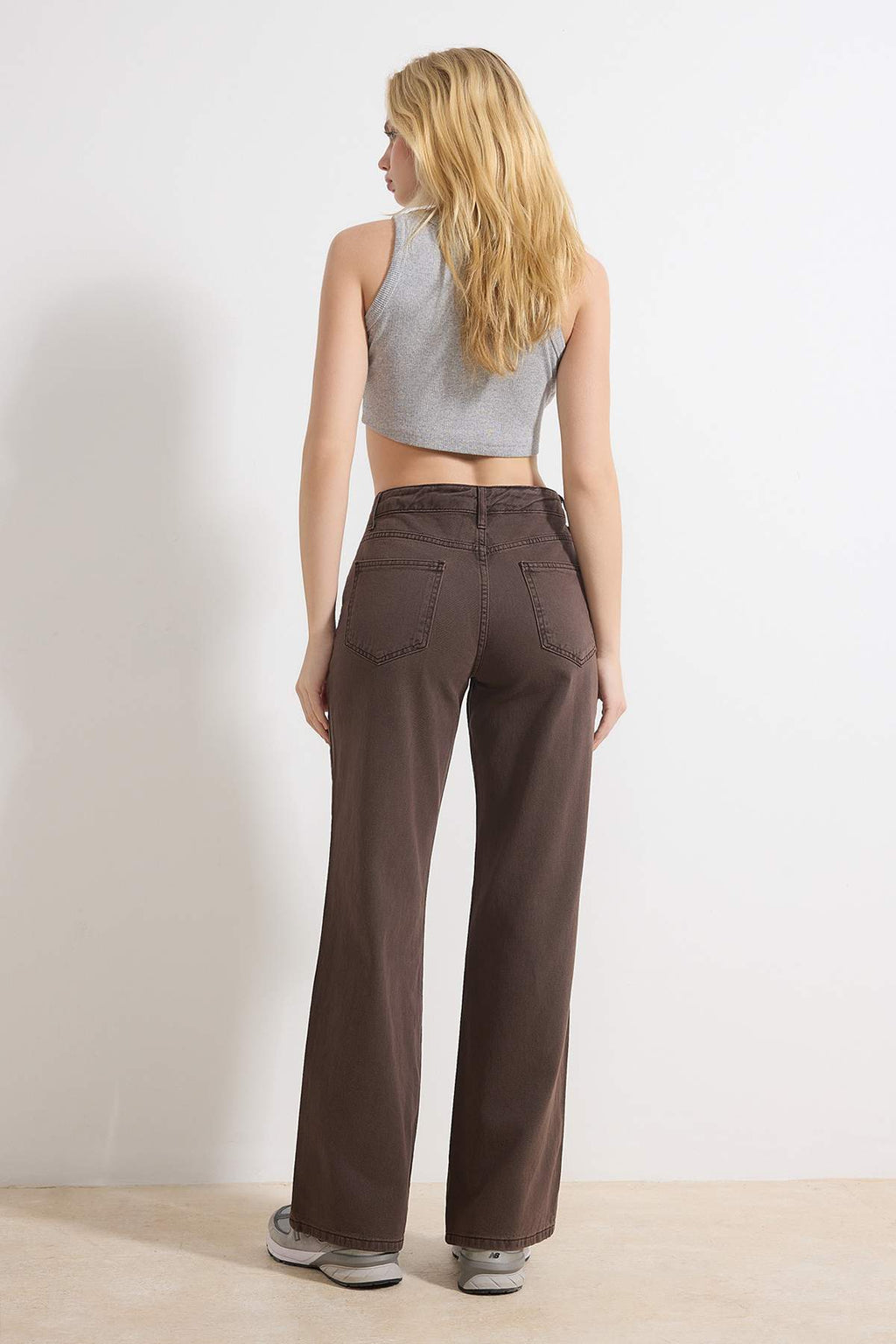 Kahverengi %100 Pamuk Yıkama Efekli Normal Bel Wide Leg Jeans TWOSS26JE00058