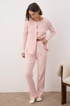 Trendyolmilla Yeşil Hırkalı Pointel/Fitilli Baby Overloklu Örme Pijama Takımı THMAW26PT00219