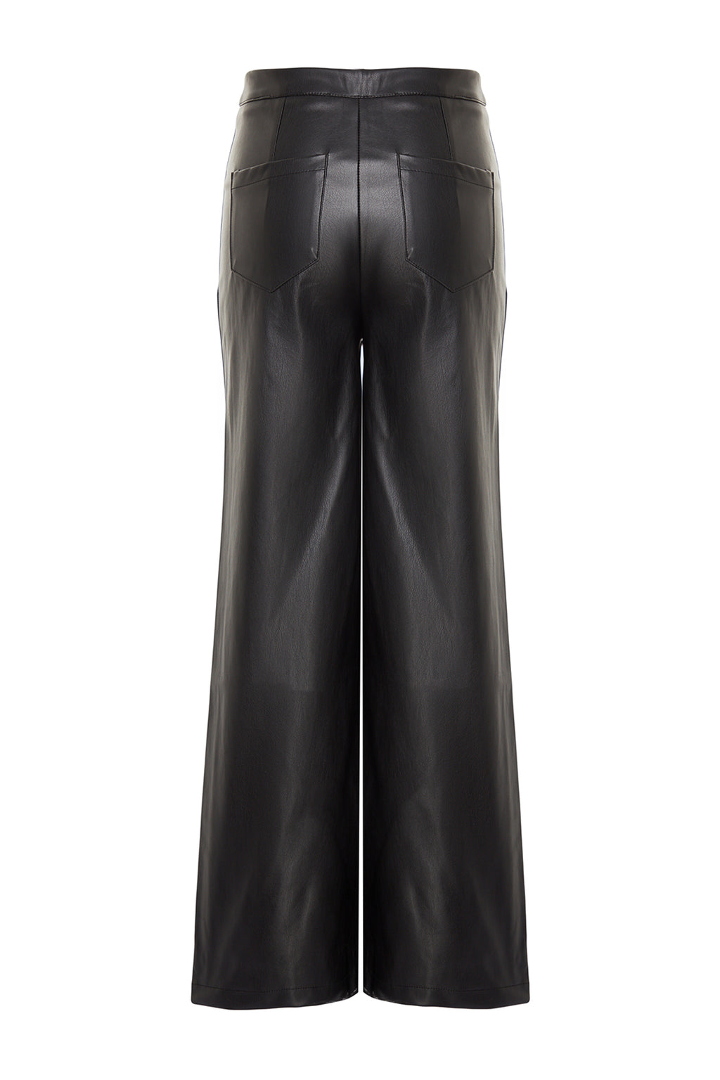 Siyah Suni Deri Wide Leg Cep Detaylı Örme Pantolon TWOAW24PL00103