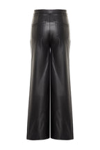 Siyah Suni Deri Wide Leg Cep Detaylı Örme Pantolon TWOAW24PL00103