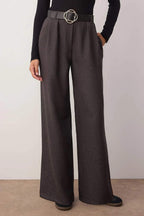 Gri Kemerli Wide Leg/Geniş Paça Kalın Kumaş Pantolon TWOAW26PL00033
