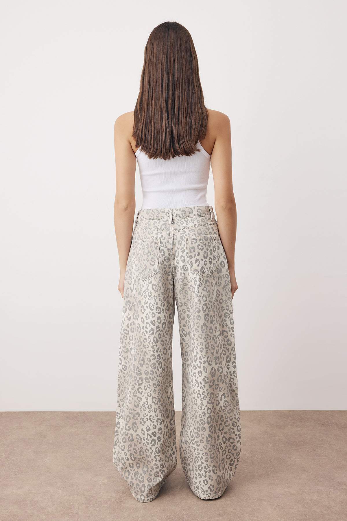 Çok Renkli Normal Bel Leopar Desenli Wide Leg %100 Pamuk Non-Stretch Jeans TWOAW26JE00024