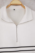 Trendyolmilla Lacivert Çizgili Oversize/Geniş Kalıp Fermuarlı Kalın İçi Polarlı Örme Sweatshirt TWOAW26SW00044