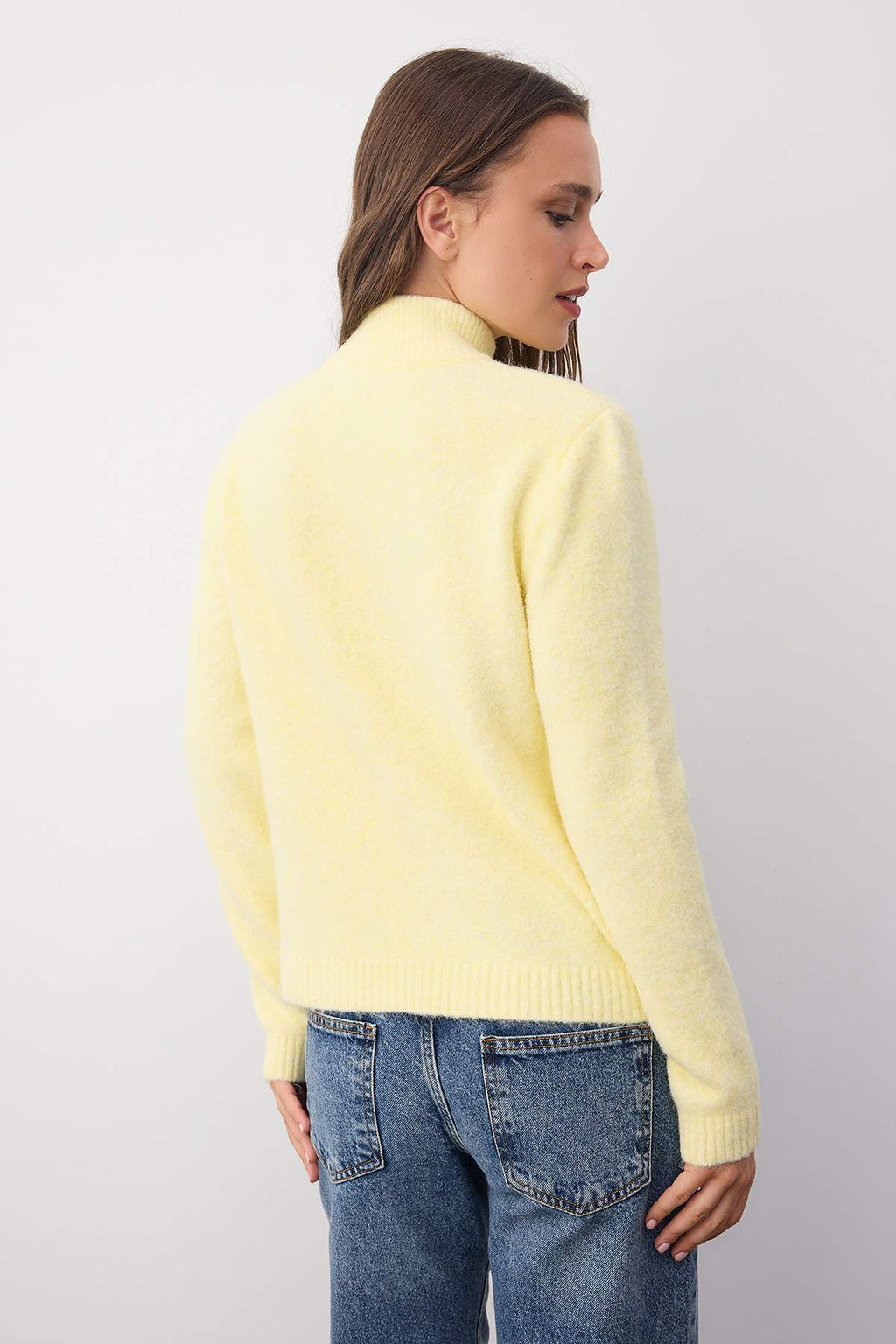 Trendyolmilla Wardrobe Essentials Lacivert Yünlü Fermuarlı Dik Yaka Papatya Elcikli Triko Hırka |TWOAW26HI00090