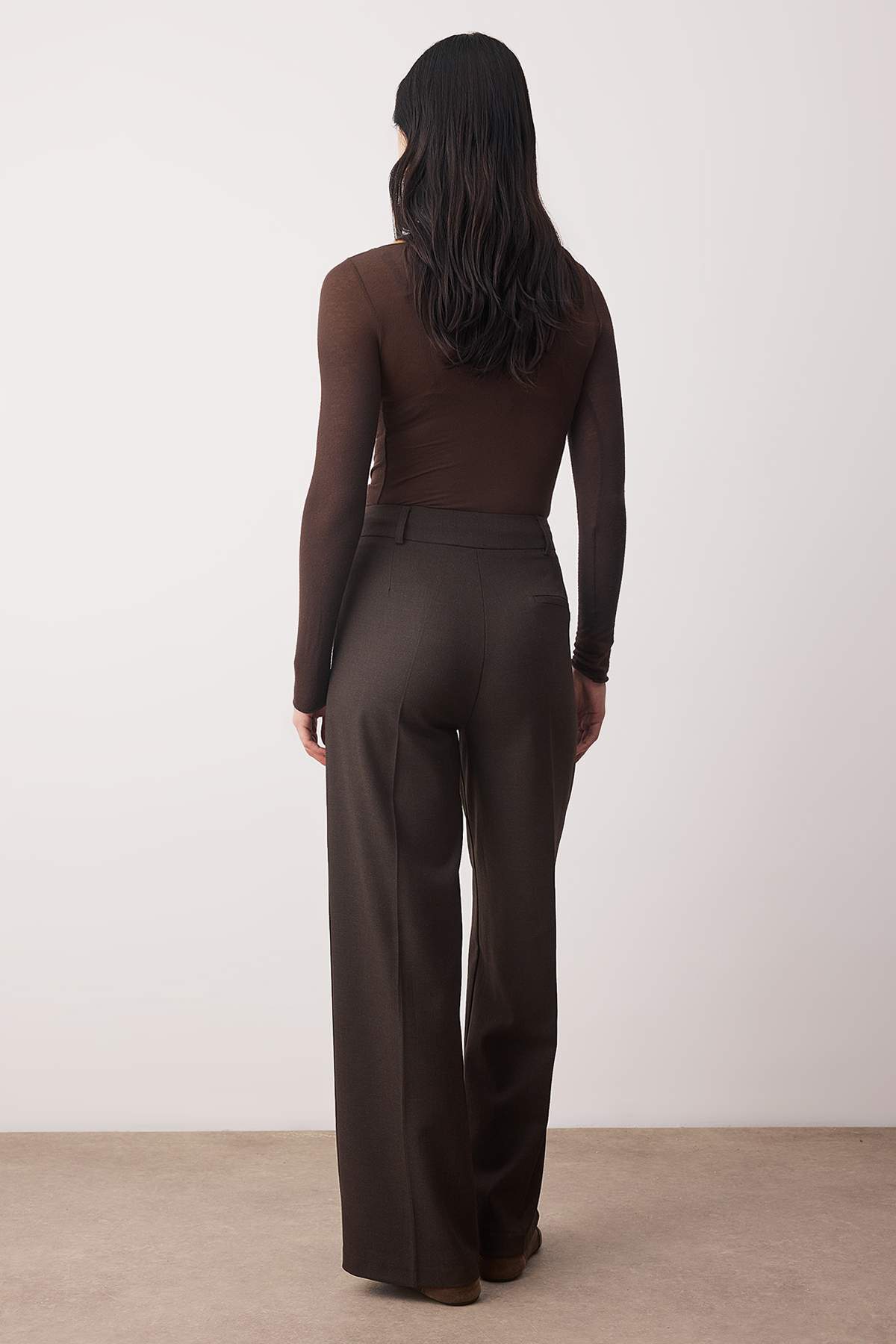 Trendyolmilla Kahvereng Kalın Tuşeli/Kışlık Wideleg Geniş Paça Dokuma Pantolon TWOAW26PL00160