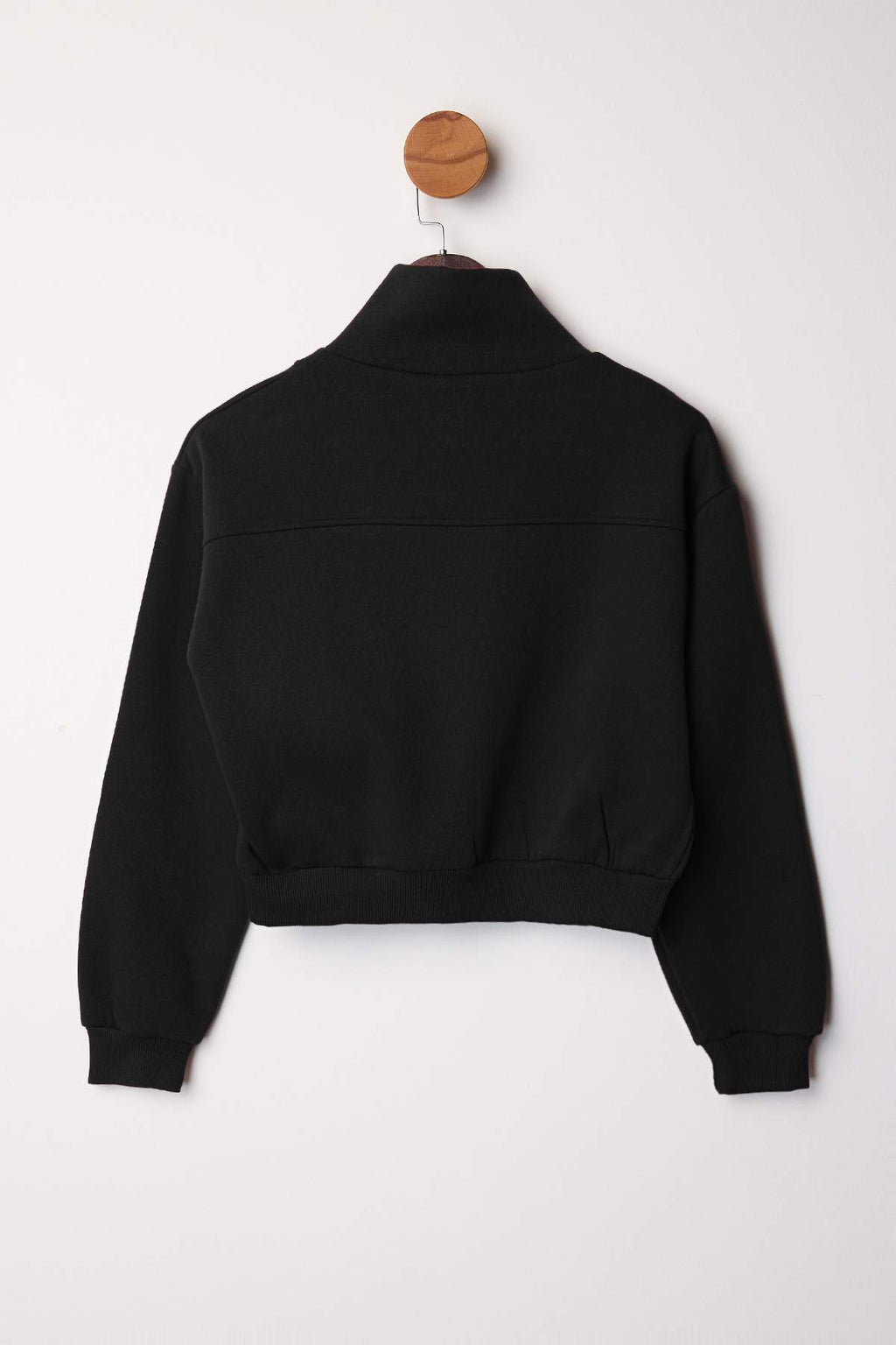 Trendyolmilla Siyah Kalın İçi Polarlı Dik Yaka Yarım Pat Fermuarı Crop Örme Sweatshirt TWOAW26SW00233