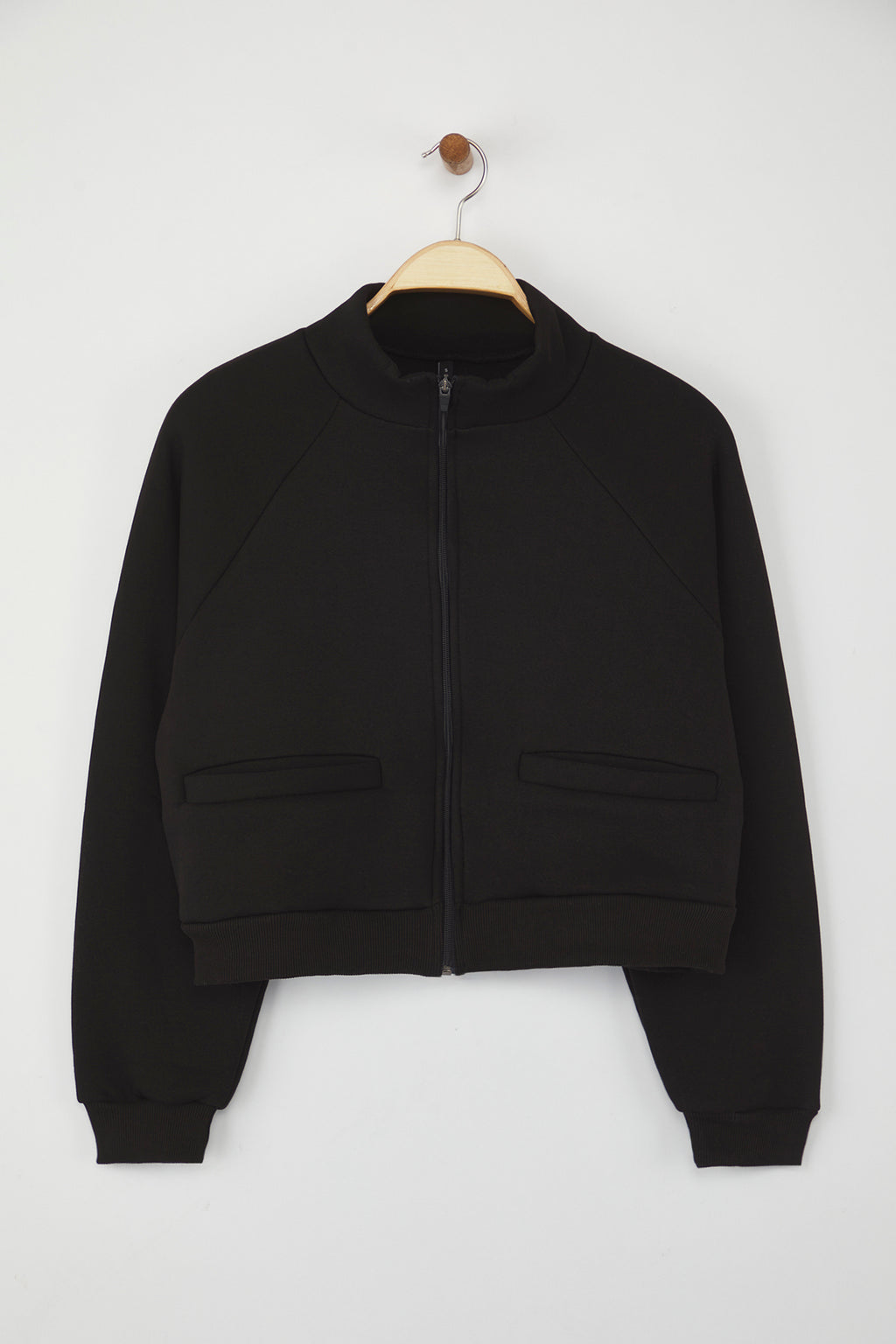 Trendyolmilla Siyah Regular/Normal Kalıp Fermuarlı Dik Yaka Kalın İçi Polarlı Örme Sweatshirt TWOAW26SW00017