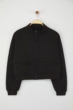 Trendyolmilla Siyah Regular/Normal Kalıp Fermuarlı Dik Yaka Kalın İçi Polarlı Örme Sweatshirt TWOAW26SW00017