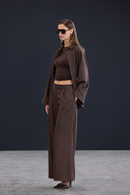 Trendyol Studio Kahverengi Ekstra Geniş Paça Çizgili Pantolon TWOAW26PL00127