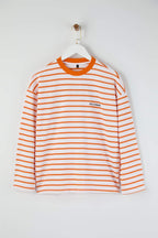 Teen Turuncu Çizgili Slogan Sırt Baskılı Oversize/Geniş Kalıp İnce Örme Sweatshirt TWOAW26SW00193