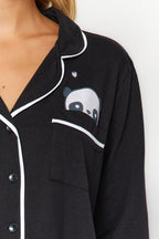 Trendyolmilla Siyah Pamuklu Panda Baskılı Gömlek-Pantolon Örme Pijama Takımı THMAW21PT0245