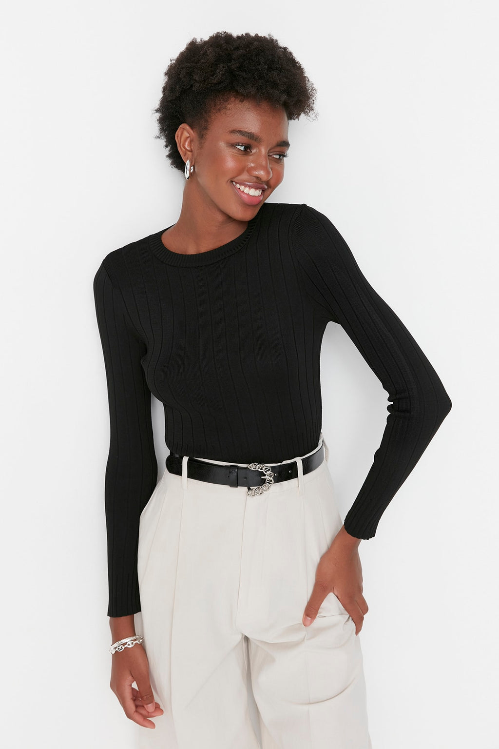 Trendyolmilla Kahverengi Basic Bisiklet Yaka Triko Kazak TWOAW23KZ01249
