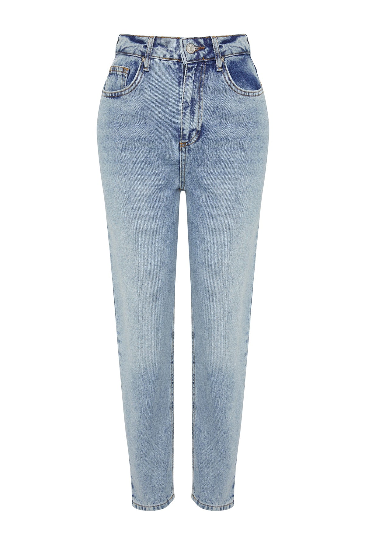Trendyolmilla Mavi Yüksek Bel Mom %100 Pamuk Non-Stretch Jeans TWOAW24JE00076