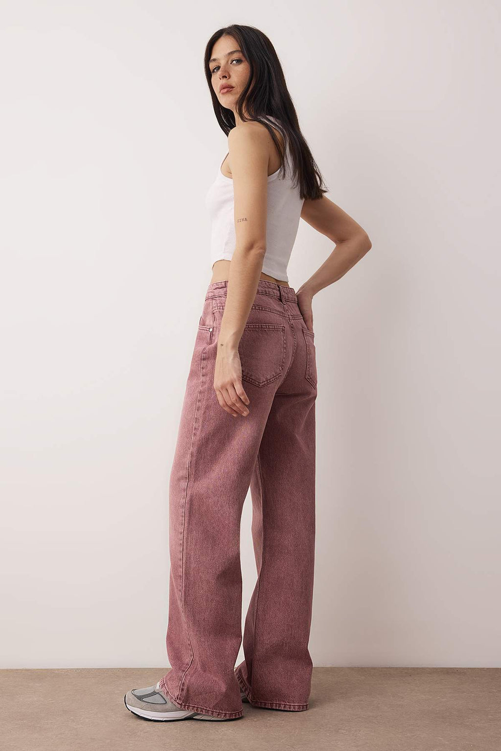 Trendyolmilla Gül Kurusu Normal Bel Wide Leg Jeans TWOSS24JE00011