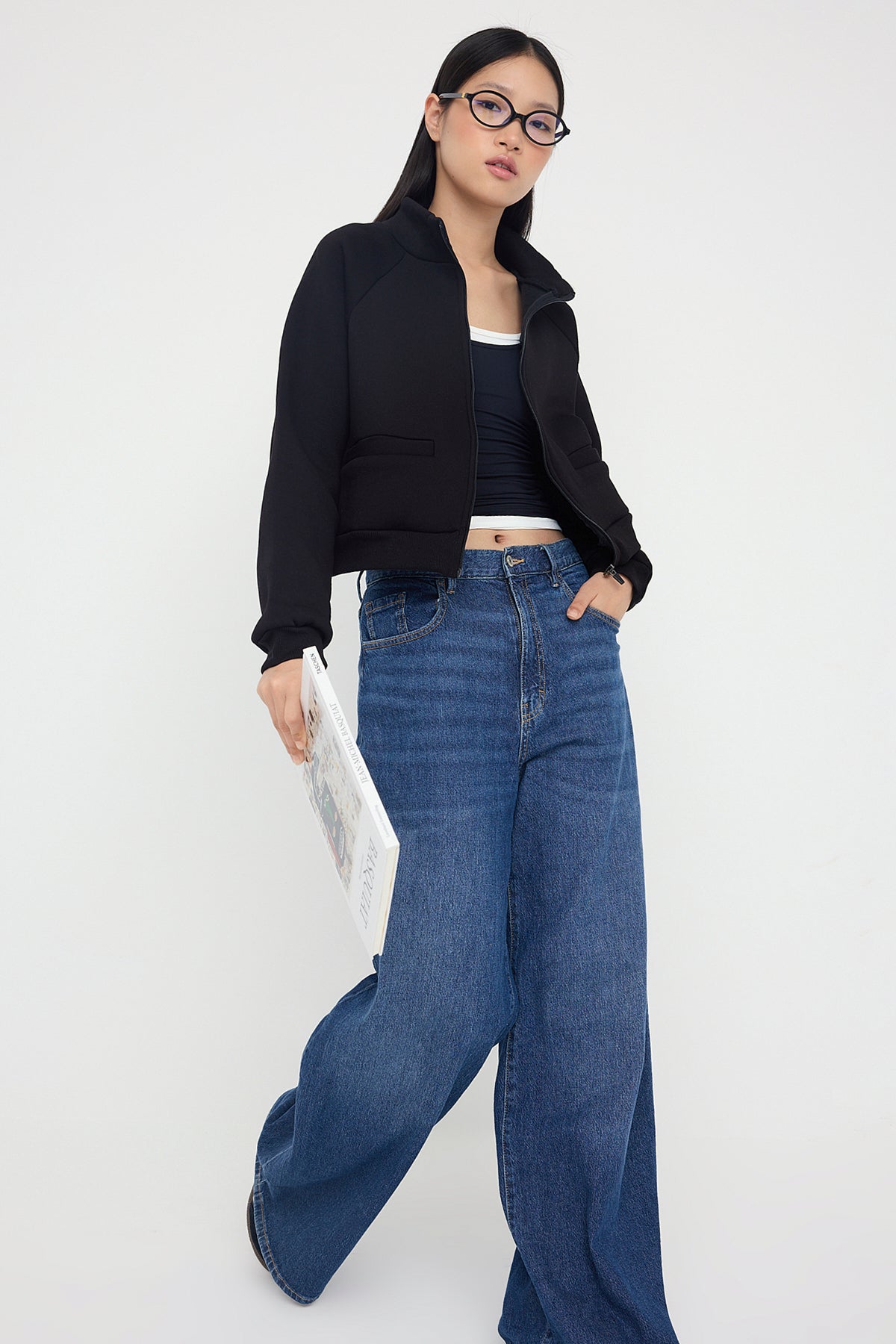 Trendyolmilla Siyah Regular/Normal Kalıp Fermuarlı Dik Yaka Kalın İçi Polarlı Örme Sweatshirt TWOAW26SW00017 Secondary image