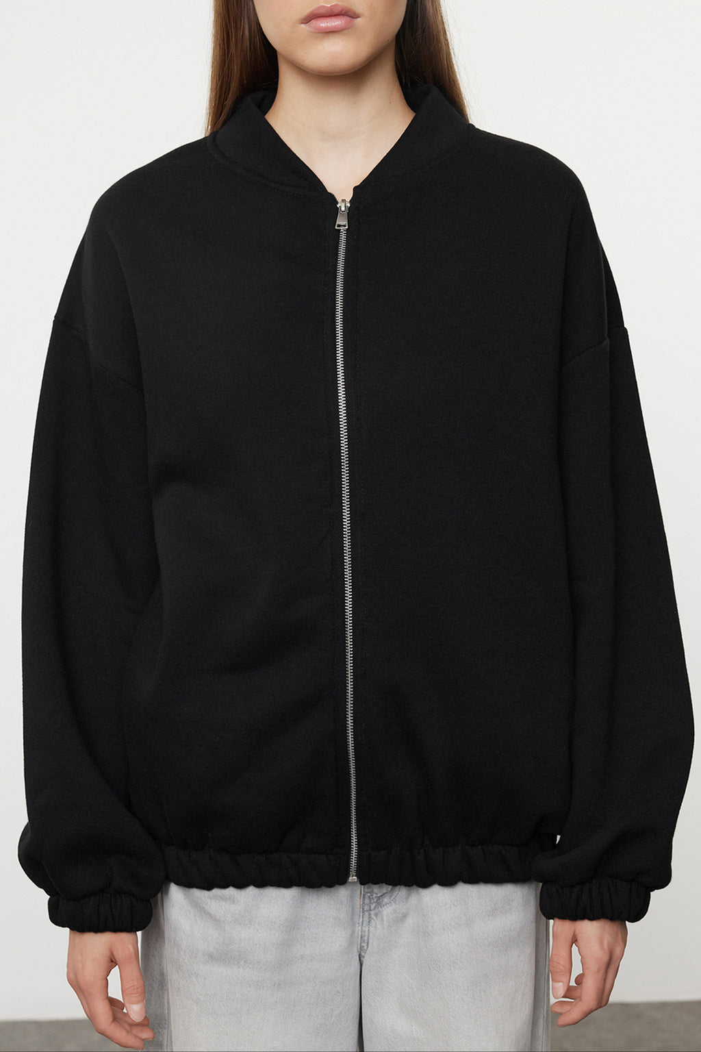 Trendyolmilla Teen Koyu Bordo Fermuarlı Oversize/Geniş Kalıp Kalın İçi Polarlı Örme Sweatshirt TWOAW25SW00122