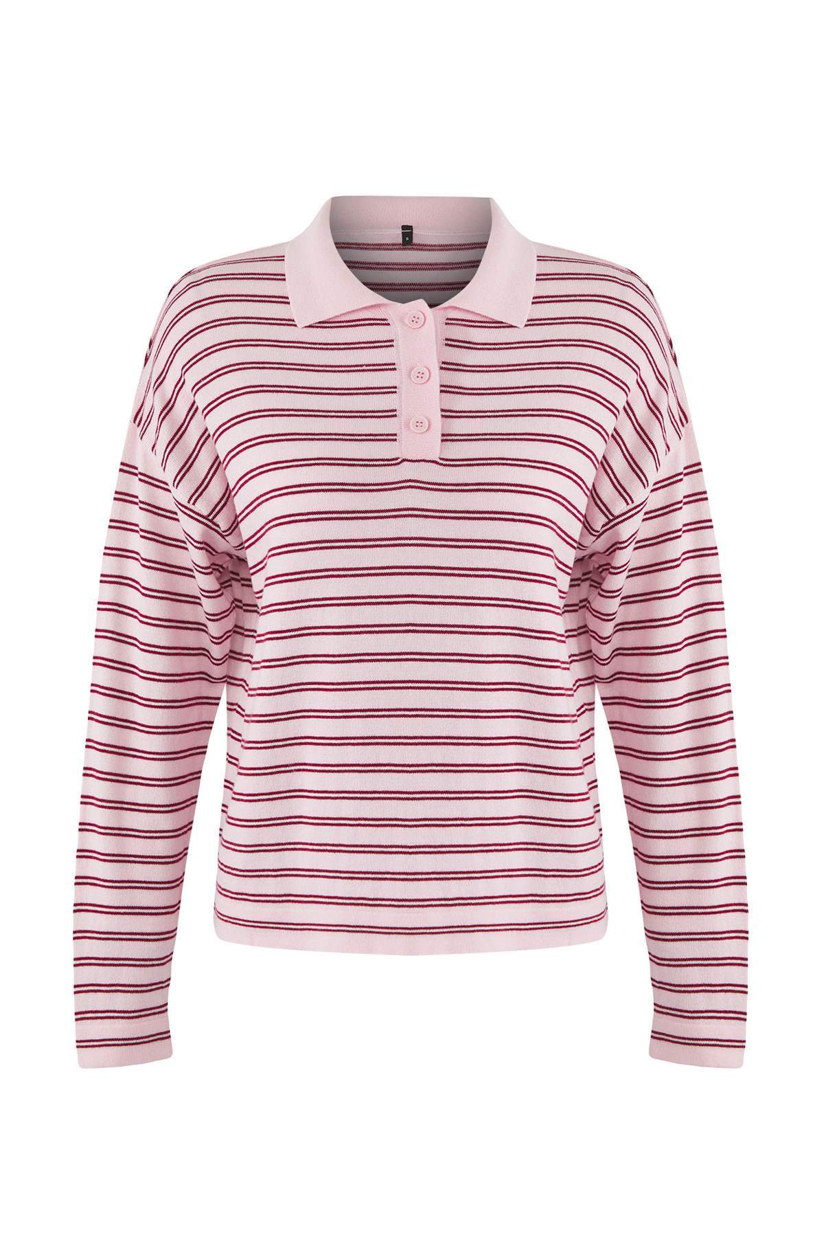 Trendyolmilla Wardrobe Essentials Yeşil Premium İplik/Özel İplikli Geniş Kalıp Çizgili Triko Kazak TWOAW26KZ00195