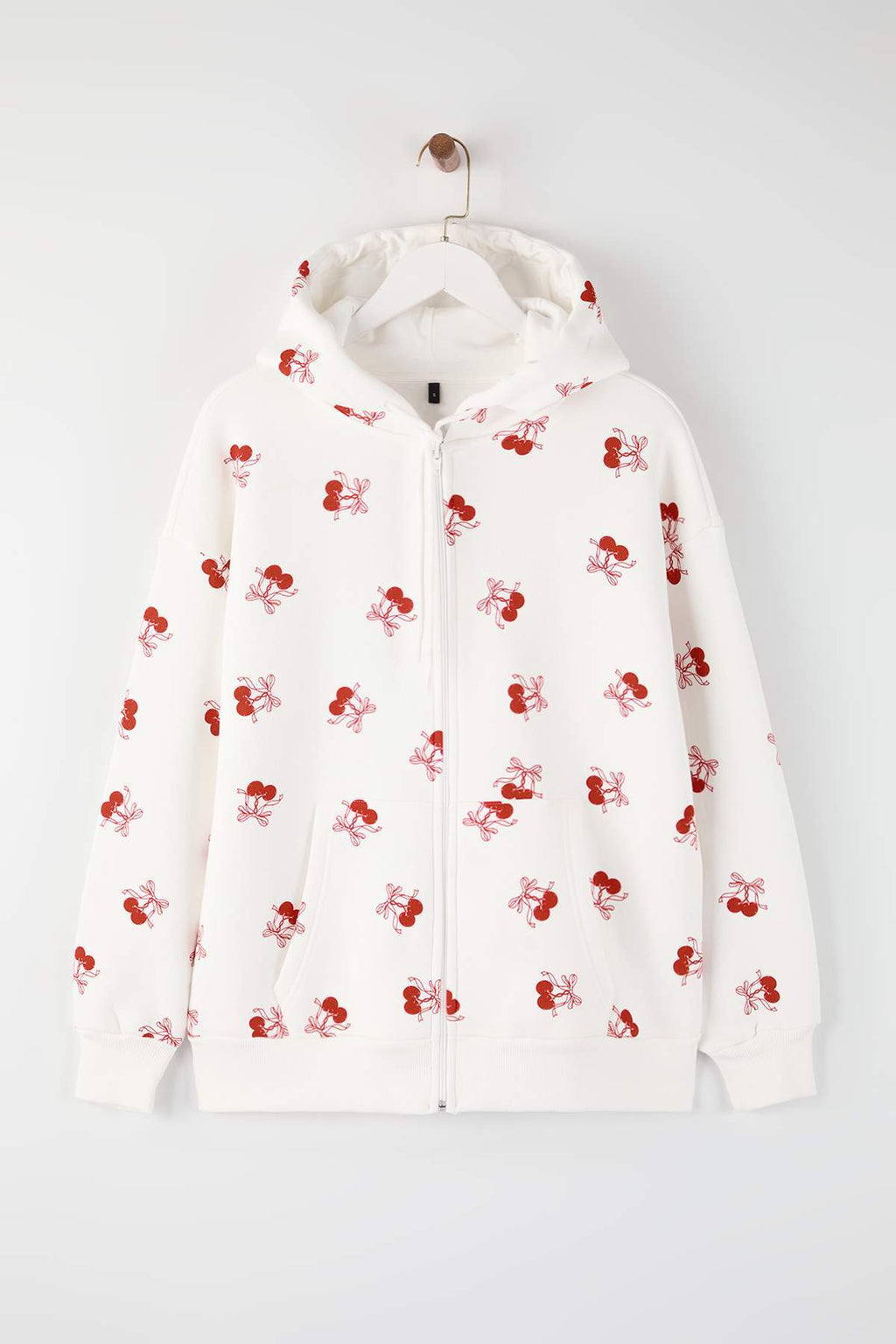 Ekru Kiraz Baskılı Oversize/Geniş Kalıp Örme Sweatshirt TWOAW26SW00214