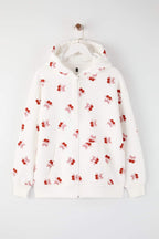 Ekru Kiraz Baskılı Oversize/Geniş Kalıp Örme Sweatshirt TWOAW26SW00214