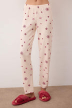 Pudra Kar Tanesi Desenli Yumuşak Kışlık Waffle Örme Pijama Takımı THMAW26PT00209