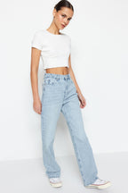 Trendyolmilla Lacivert Yüksek Bel Wide Leg Geniş Paça %100 Pamuk Non-Stretch Jeans TWOSS22JE0242