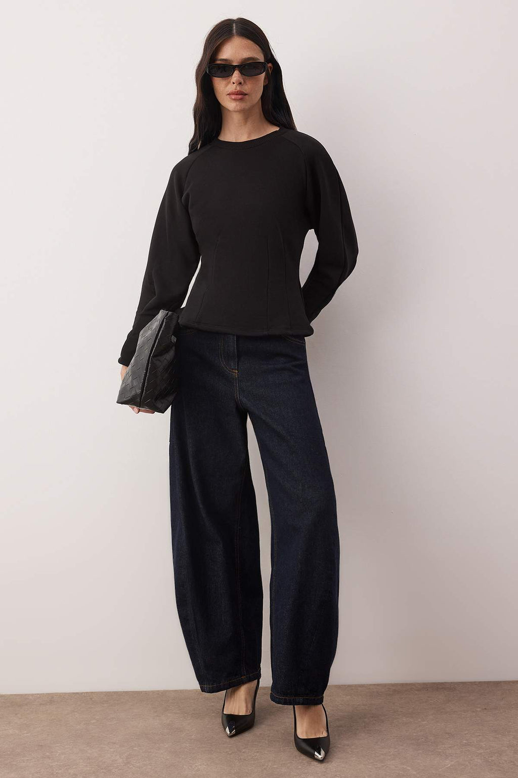 Trendyolmilla Kahverengi Kalın Şardonsuz Belden Oturmalı Bisiklet Yaka Örme Sweatshirt TWOAW26SW00068